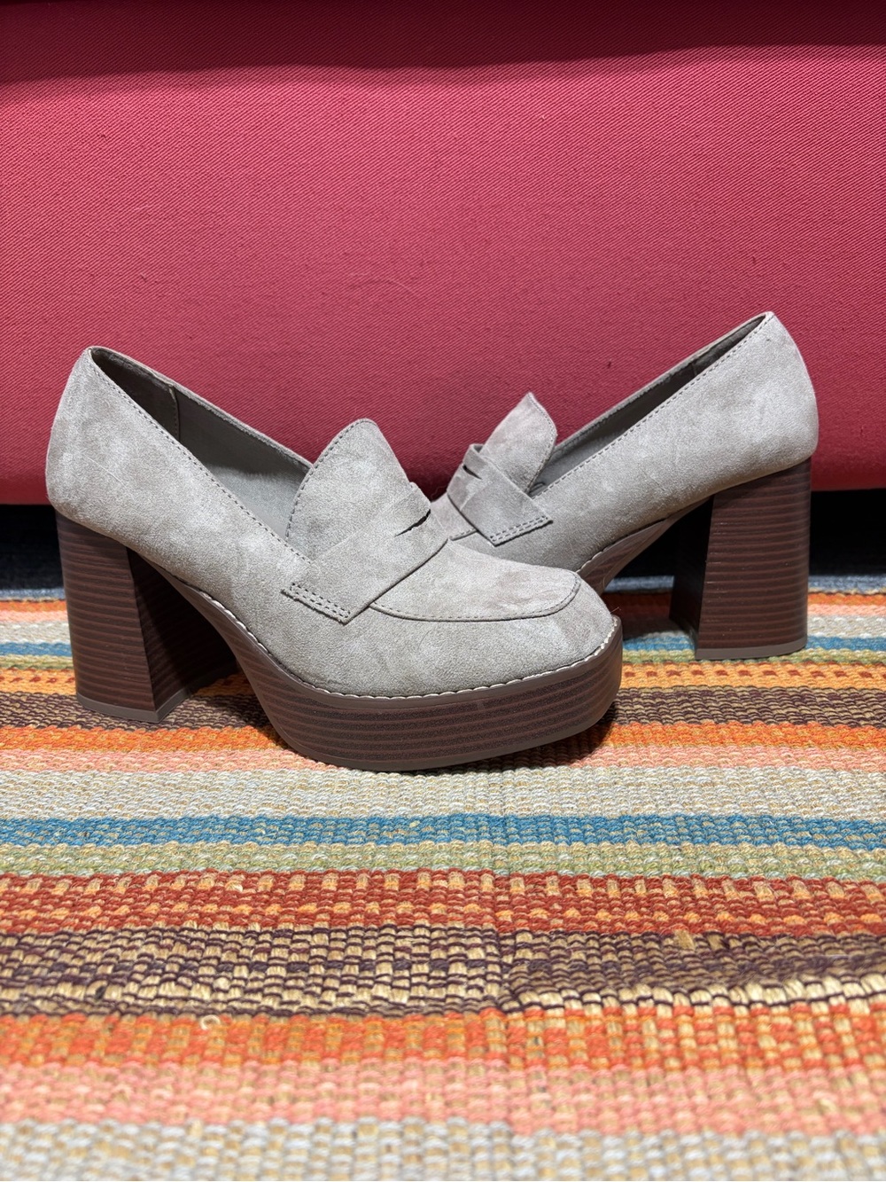 Women’s Taupe Suede Block Heel Loafers